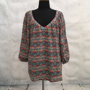 Lucky Brand Lotus Print Peasant Top Size Small